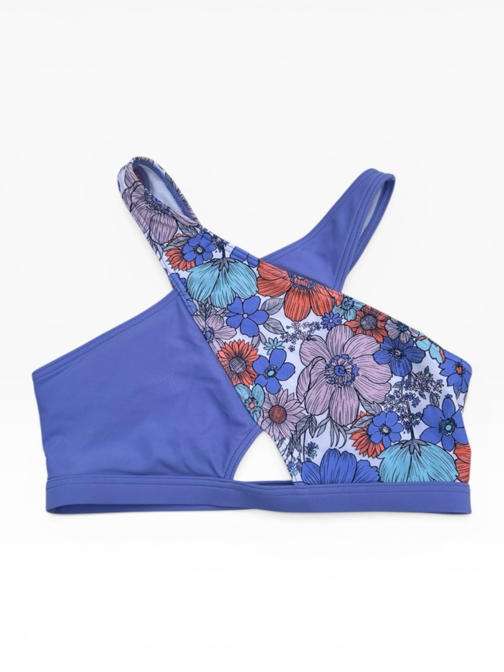 Abercrombie Kids Girls Floral Cross Wrap Swim Top Size 13/14 Purple Blue XL